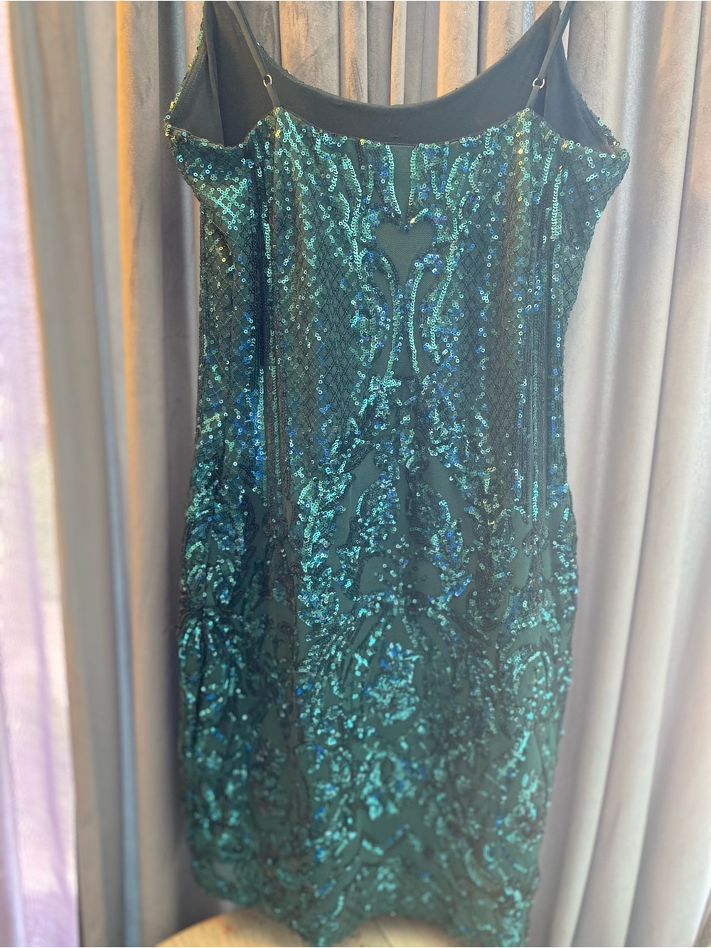 Lucy in the Sky Teal Sequin Slip Dress with Spaghetti Straps - Picture 6 of 7